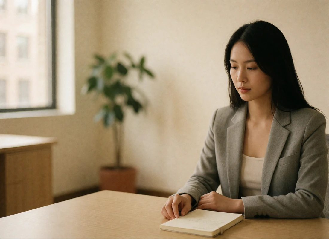 Support specialist at a pale oak desk reviewing member verification requests in a calm daylit office